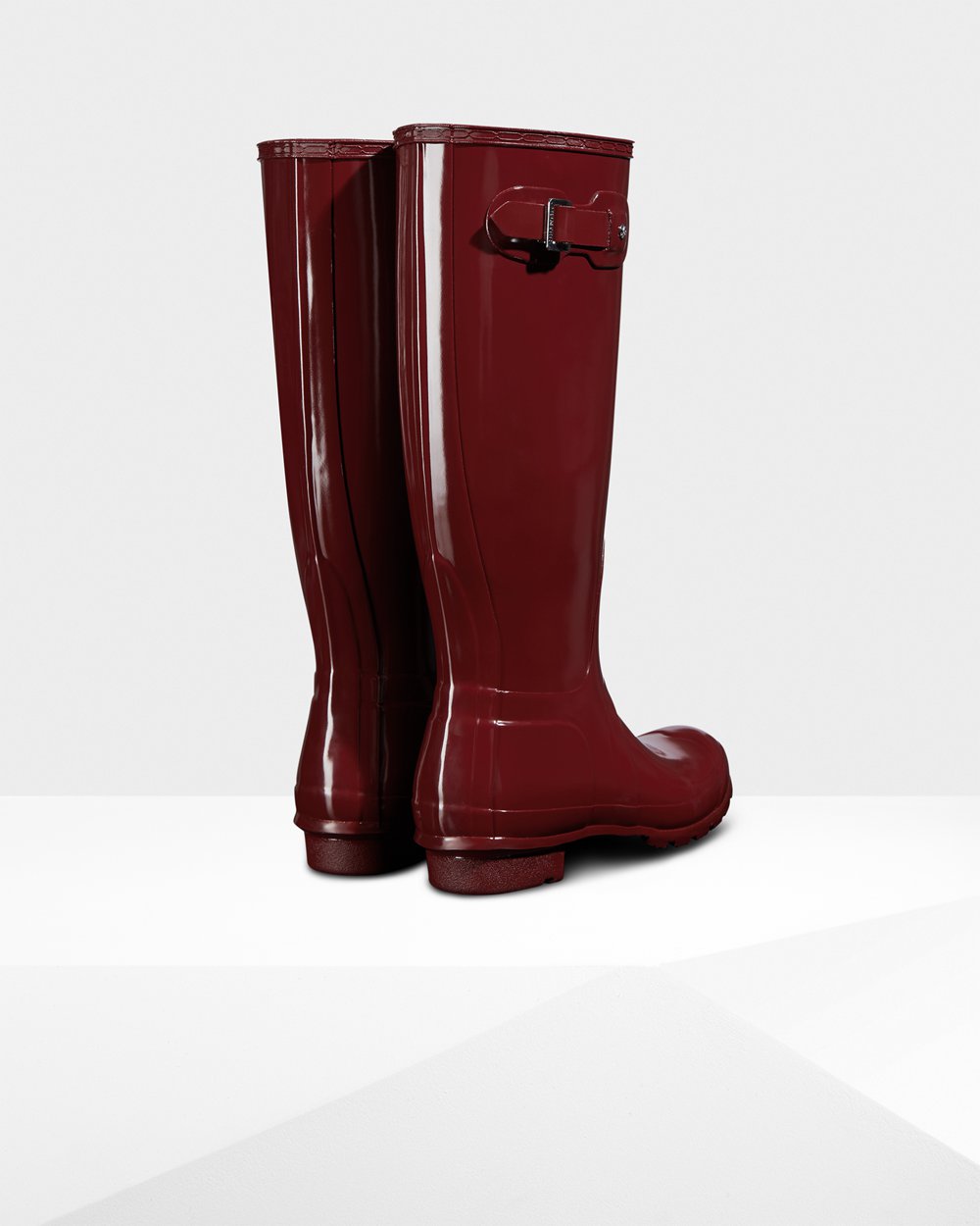 Bottes Hautes de Pluie Hunter Original Gloss Femme Grise Rouge BOLQUFS-15